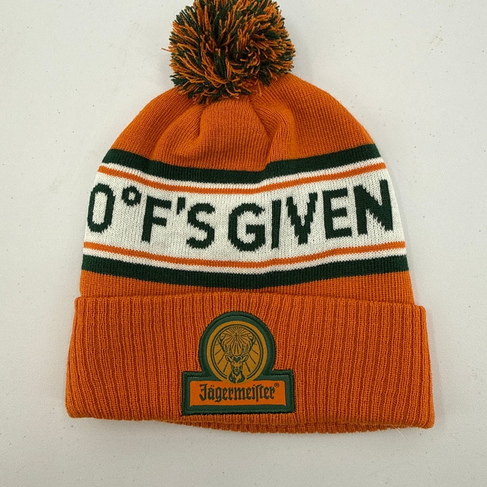 Jagermeister Beanie Hat Mens OSFM Orange 0 Fs Given Pom Knit Cuffed Logo